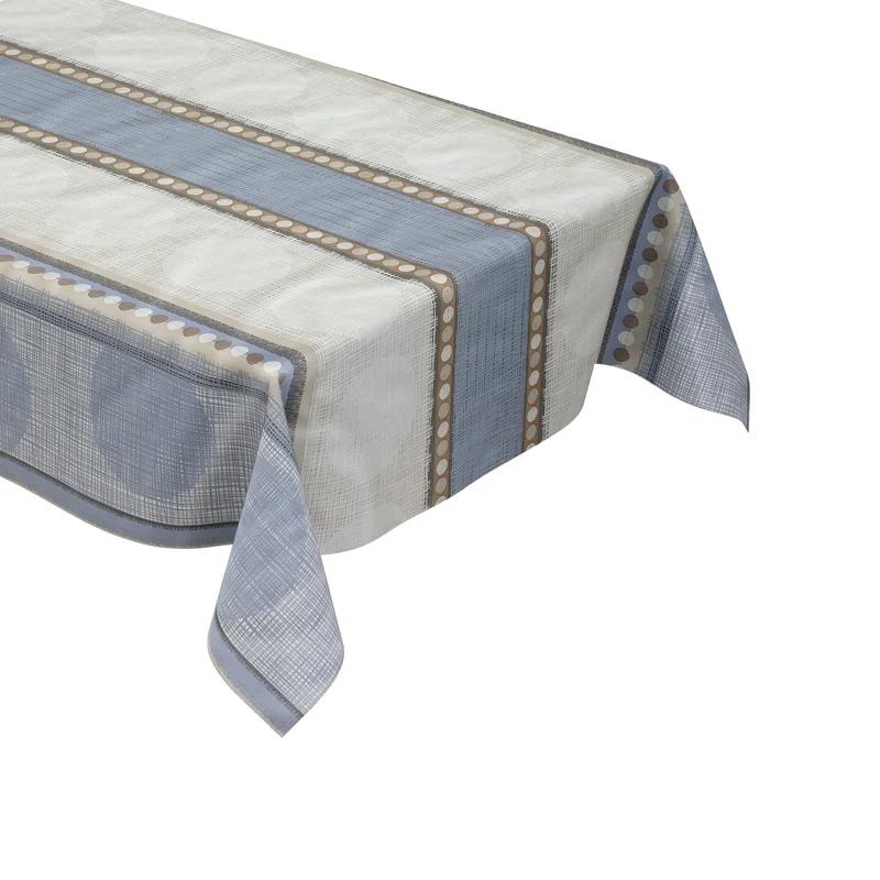 Wachstuch Tischdecke C146021 Kreise Leinenoptik beige hellblau eckig rund oval