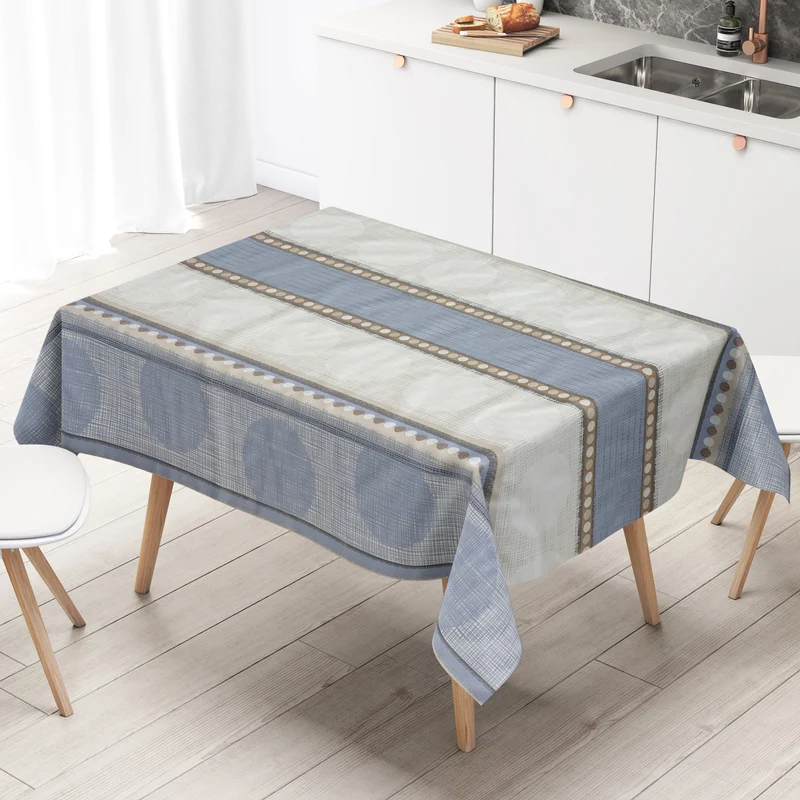 Wachstuch Tischdecke C146021 Kreise Leinenoptik beige hellblau eckig rund oval