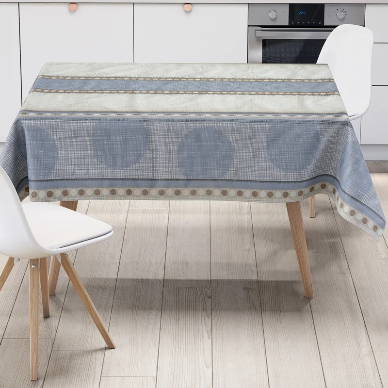 Wachstuch Tischdecke C146021 Kreise Leinenoptik beige hellblau eckig rund oval