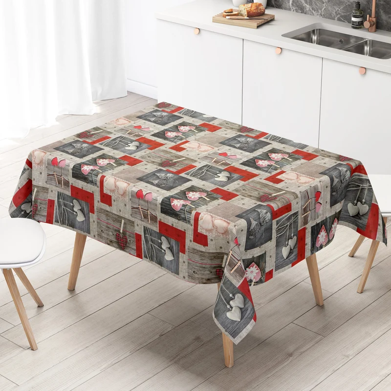 Wachstuch Tischdecke BH20 Herzen und Holz eckig rund oval