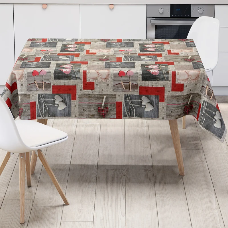 Wachstuch Tischdecke BH20 Herzen und Holz eckig rund oval