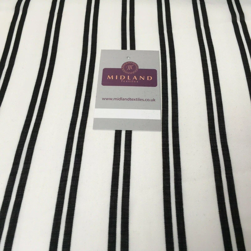 Ivory & Black Stripped Georgette crepe Linen effect fabric 150cm wide MK1095-9