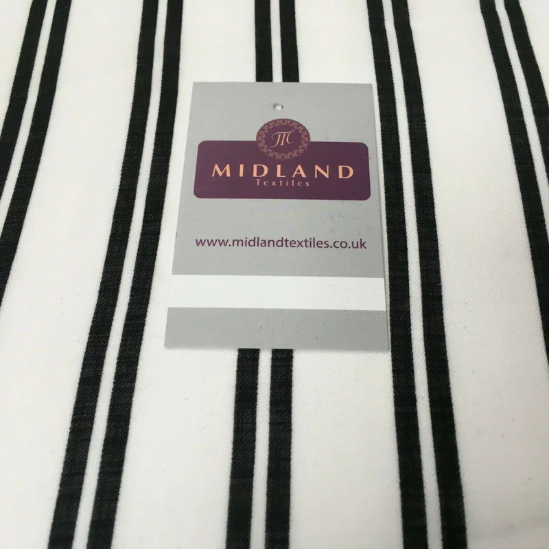 Ivory & Black Stripped Georgette crepe Linen effect fabric 150cm wide MK1095-9