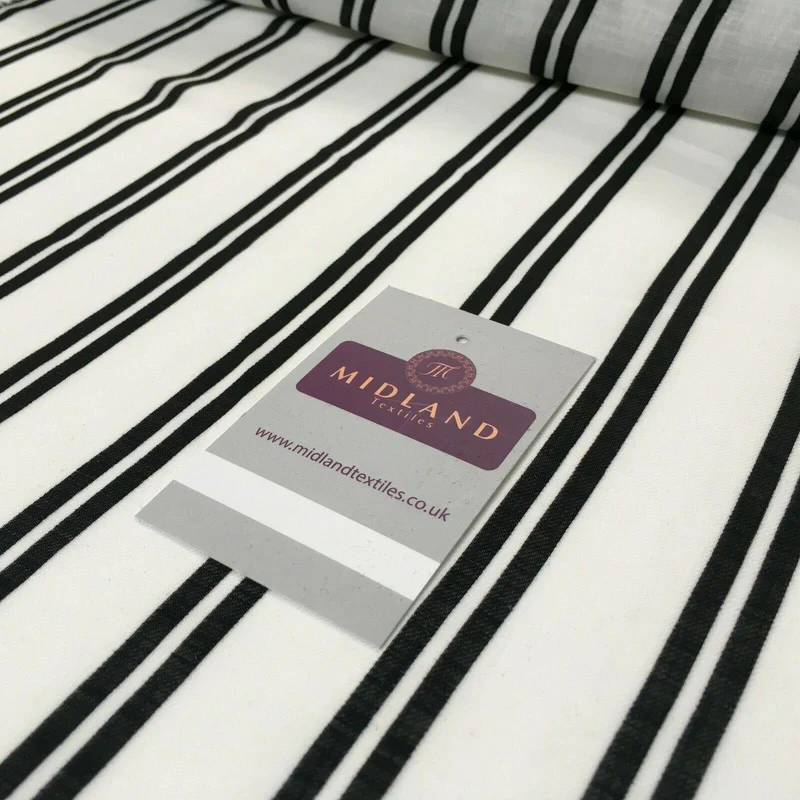 Ivory & Black Stripped Georgette crepe Linen effect fabric 150cm wide MK1095-9