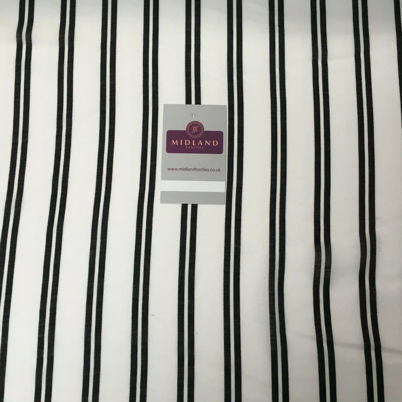 Ivory & Black Stripped Georgette crepe Linen effect fabric 150cm wide MK1095-9
