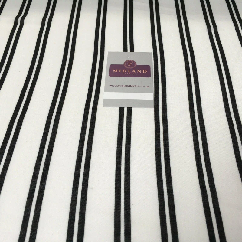 Ivory & Black Stripped Georgette crepe Linen effect fabric 150cm wide MK1095-9