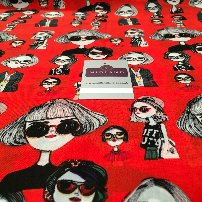Character Illustration Georgette crepe Linen effect Fabric 150cm wide MK1095-13