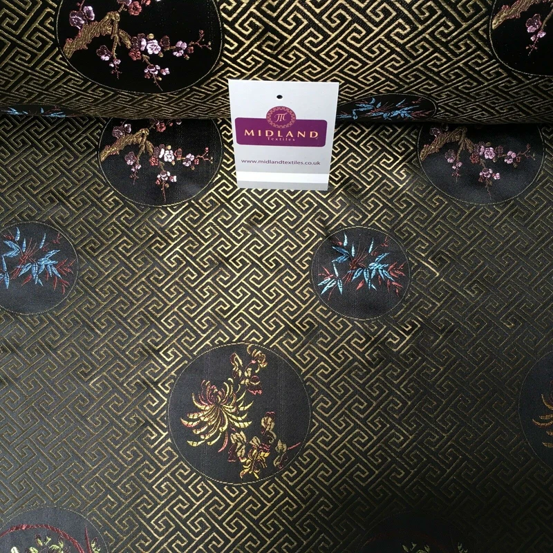 Greek Key Chinese brocade Silky Smooth Satin fabric 45" M663 Mtex