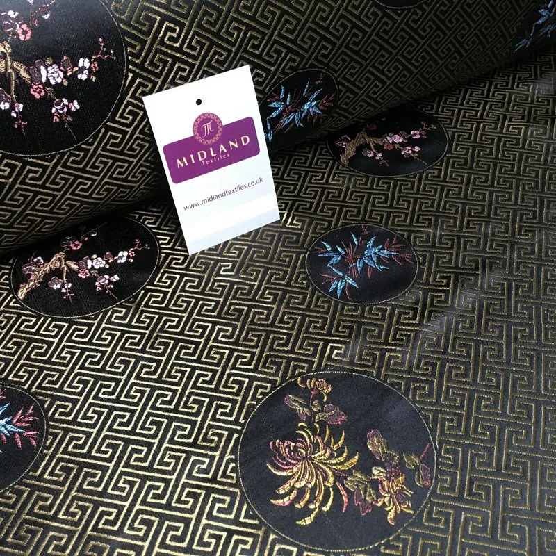 Greek Key Chinese brocade Silky Smooth Satin fabric 45" M663 Mtex