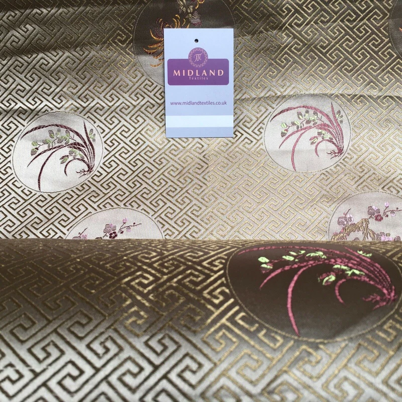 Greek Key Chinese brocade Silky Smooth Satin fabric 45" M663 Mtex