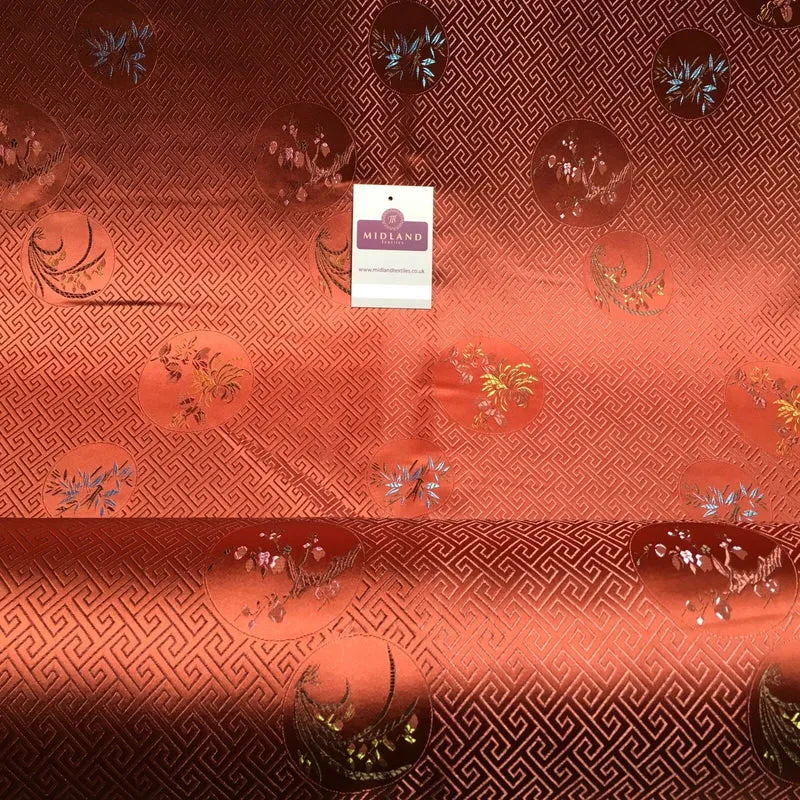 Greek Key Chinese brocade Silky Smooth Satin fabric 45" M663 Mtex