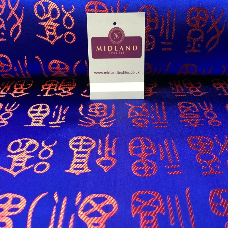 Royal Blue and Red Chinese Words Brocade Satin Dress Fabric 110cm Wide M395-29