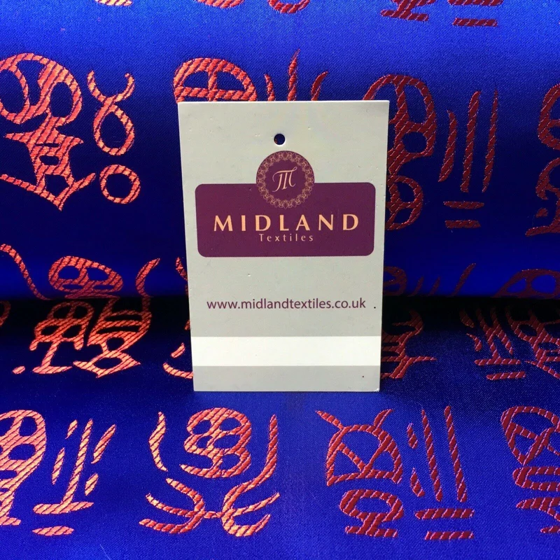 Royal Blue and Red Chinese Words Brocade Satin Dress Fabric 110cm Wide M395-29