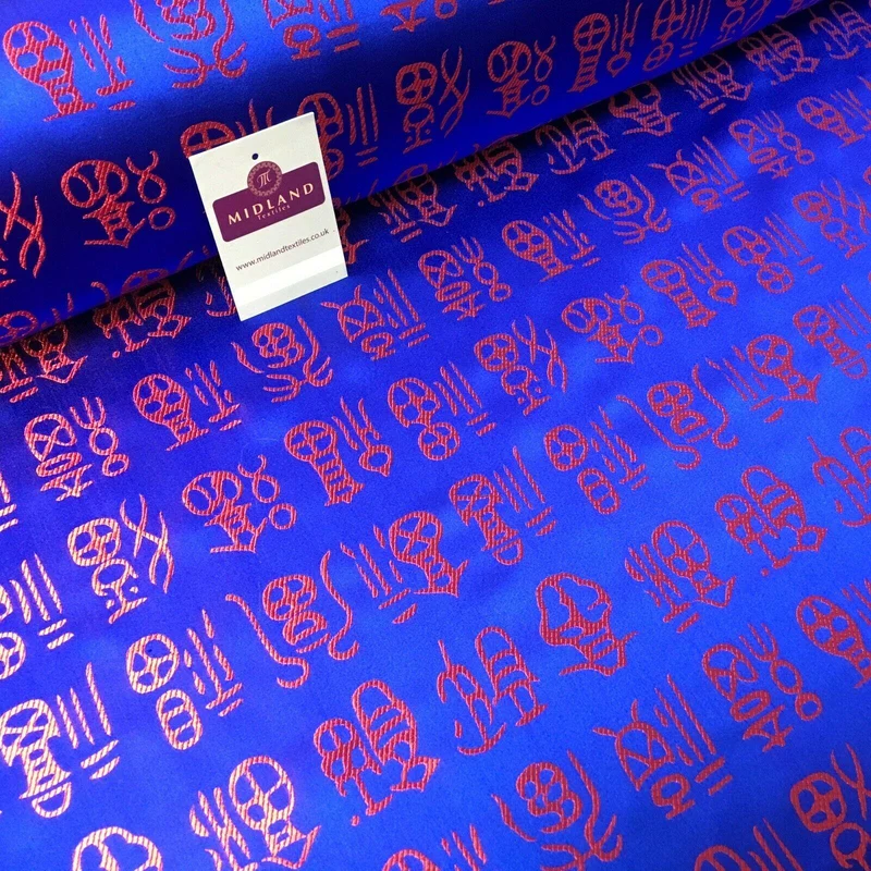 Royal Blue and Red Chinese Words Brocade Satin Dress Fabric 110cm Wide M395-29