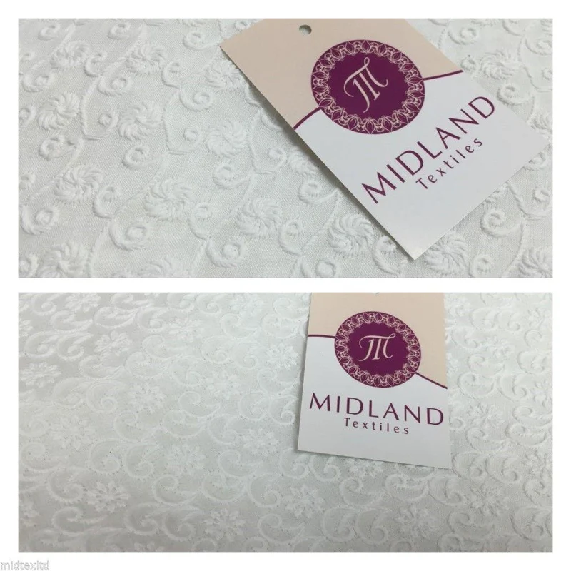 White on White Embroidery Cotton Rich Fabric Dressmaking 58" Wide M169