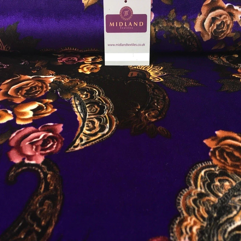 Vintage Floral Velvet Velour Stretch Printed dress fabric 55" Wide M991 Mtex