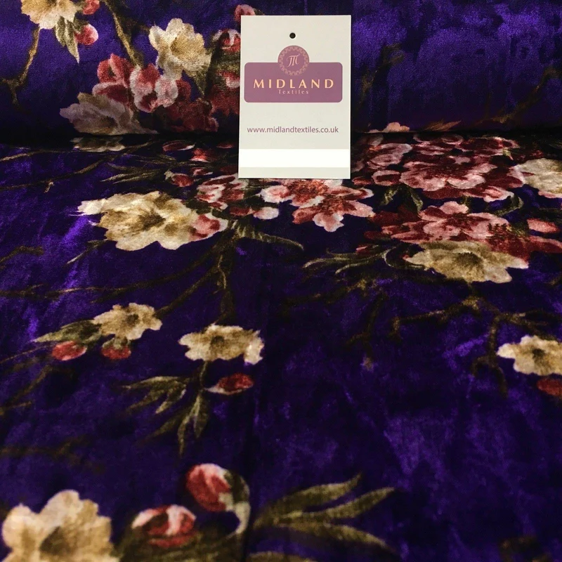 Vintage Floral Velvet Velour Stretch Printed dress fabric 55" Wide M991 Mtex