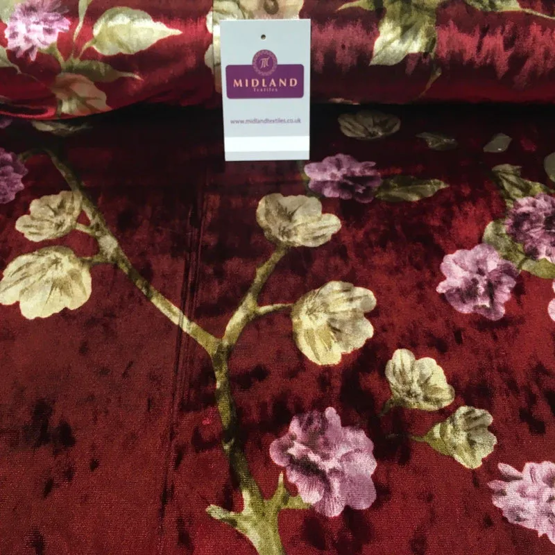 Vintage Floral Velvet Velour Stretch Printed dress fabric 55" Wide M991 Mtex