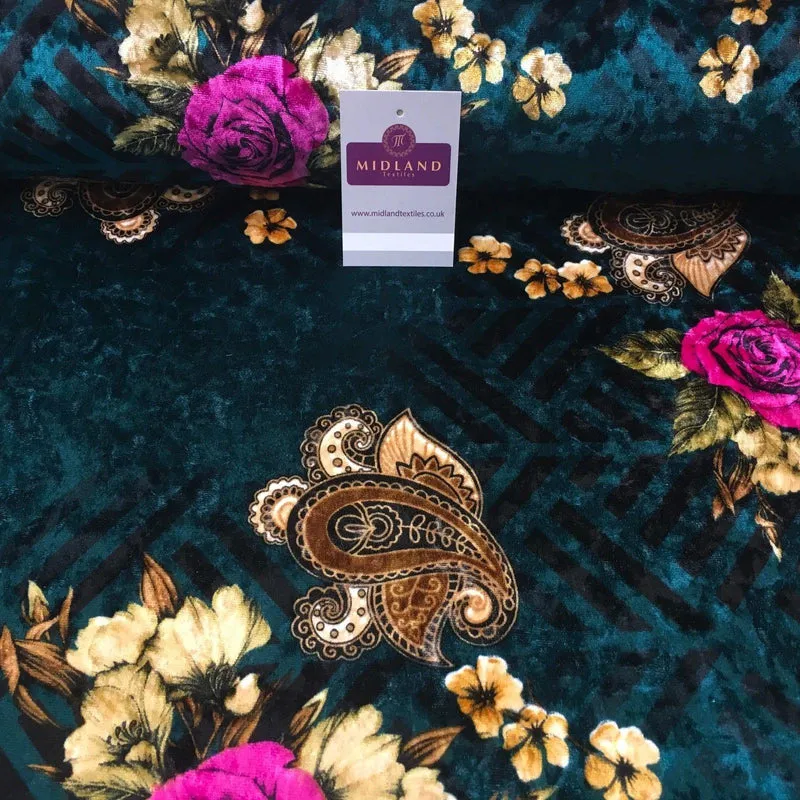 Vintage Floral Velvet Velour Stretch Printed dress fabric 55" Wide M991 Mtex