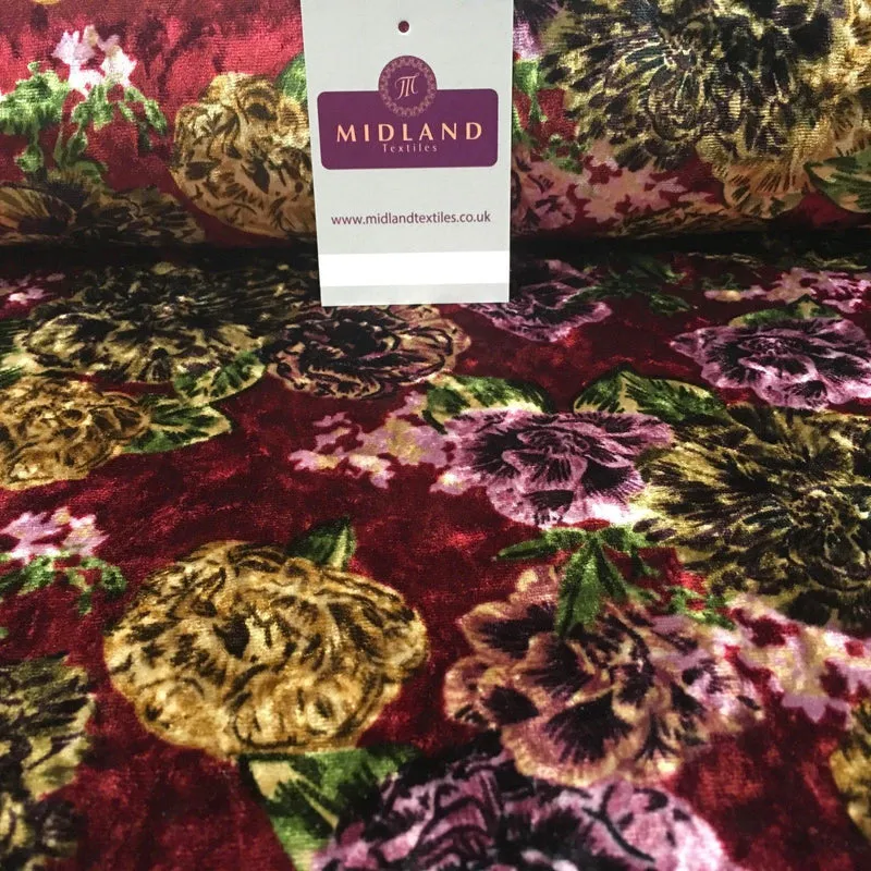 Vintage Floral Velvet Velour Stretch Printed dress fabric 55" Wide M991 Mtex