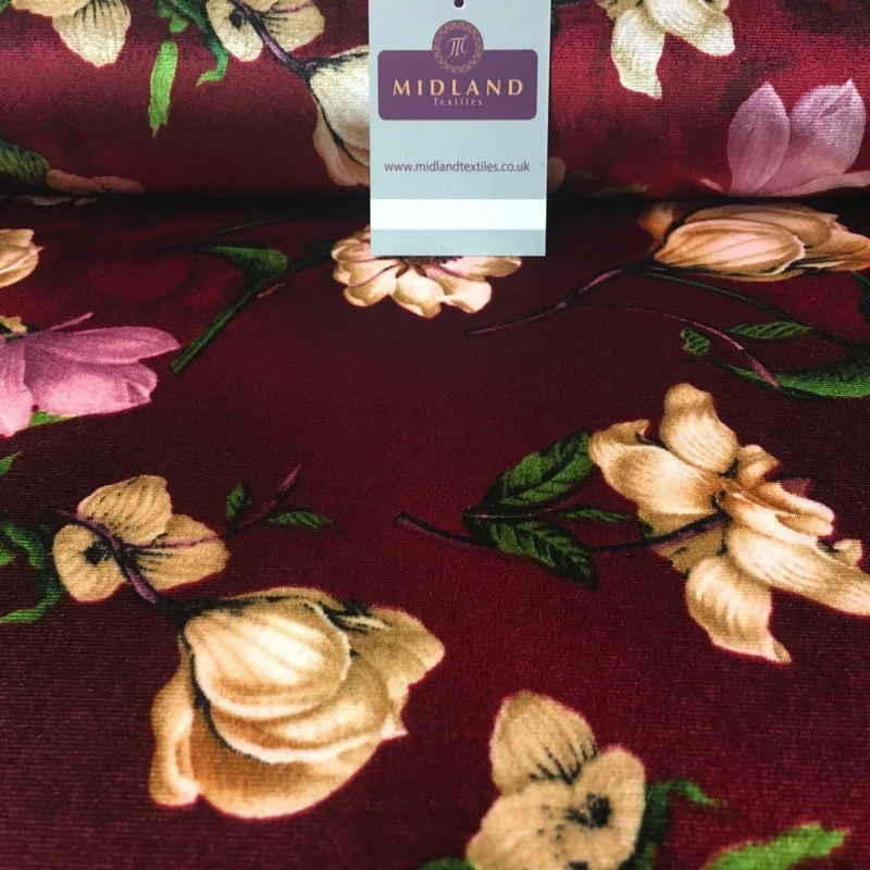 Vintage Floral Velvet Velour Stretch Printed dress fabric 55" Wide M991 Mtex