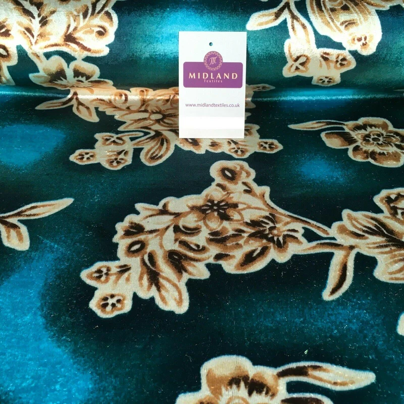 Vintage Floral Velvet Velour Stretch Printed dress fabric 55" Wide M991 Mtex