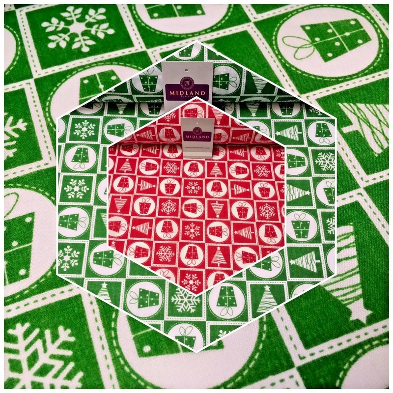 Christmas Present, Snowflake tree Printed Polycotton fabric 44" Wide MD1003