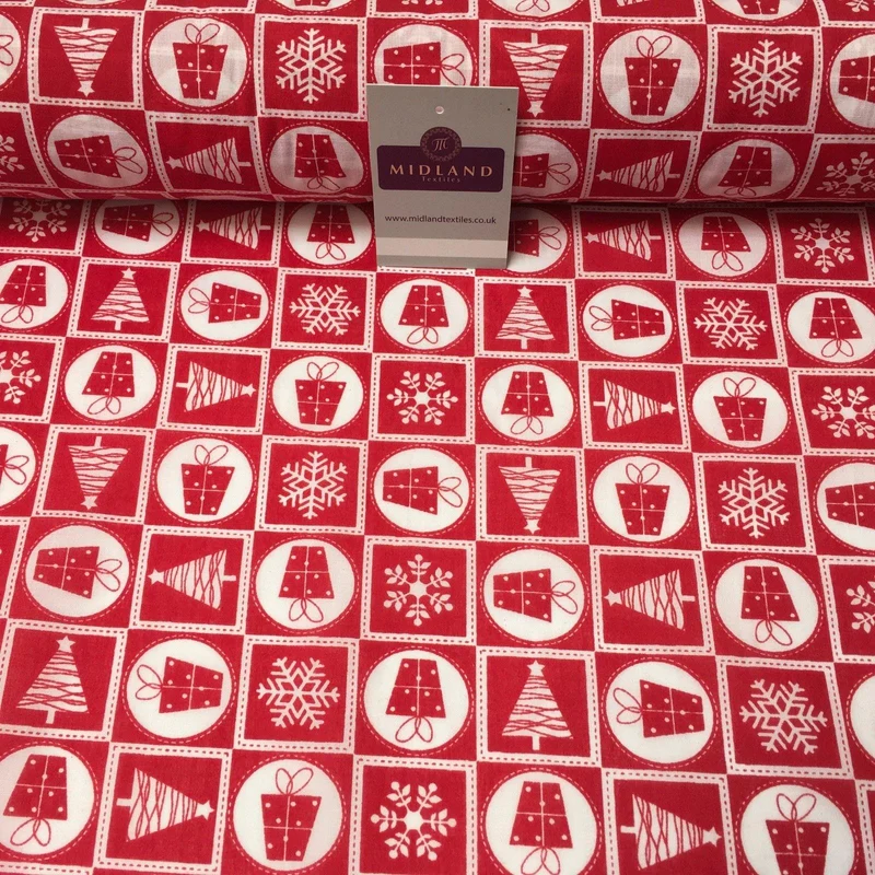Christmas Present, Snowflake tree Printed Polycotton fabric 44" Wide MD1003