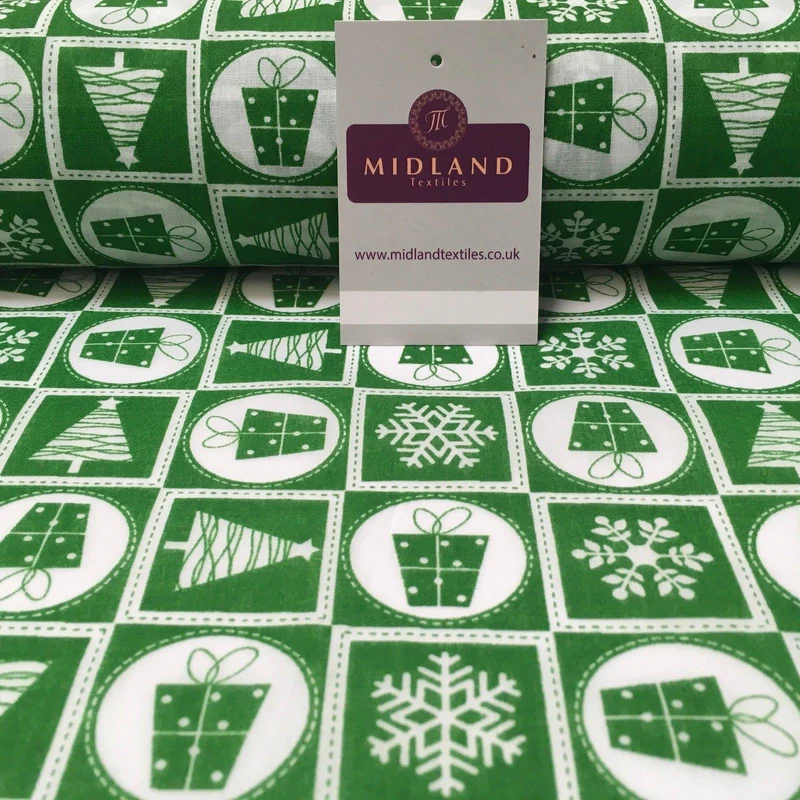 Christmas Present, Snowflake tree Printed Polycotton fabric 44" Wide MD1003