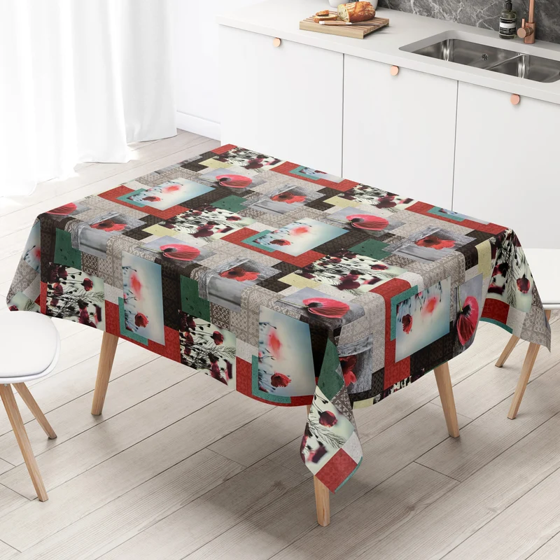 Wachstuch Tischdecke BI10 Mohnblumen und Ornamente eckig rund oval
