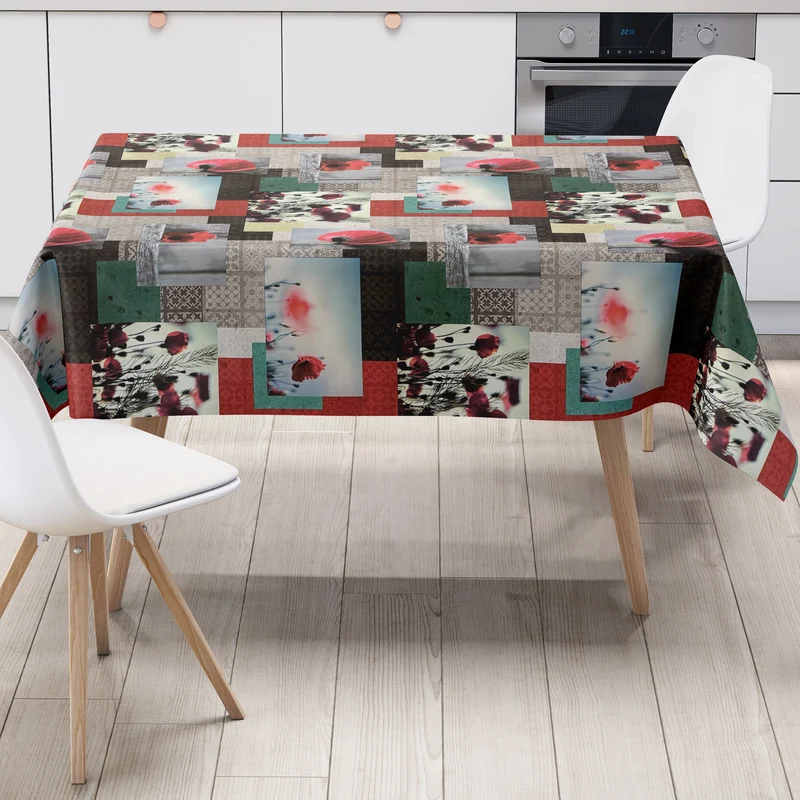 Wachstuch Tischdecke BI10 Mohnblumen und Ornamente eckig rund oval