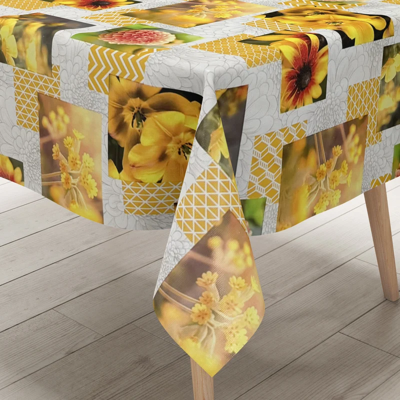 Wachstuch Tischdecke CB40 gelbe Blüten Blumen Sommer Garten eckig rund oval