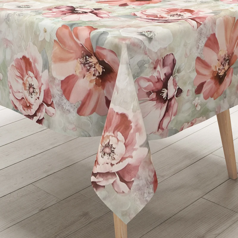 Wachstuch Tischdecke EG60 mintgrün Malve Mohnblume eckig rund oval