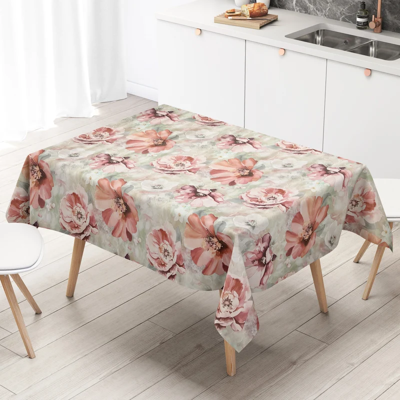 Wachstuch Tischdecke EG60 mintgrün Malve Mohnblume eckig rund oval