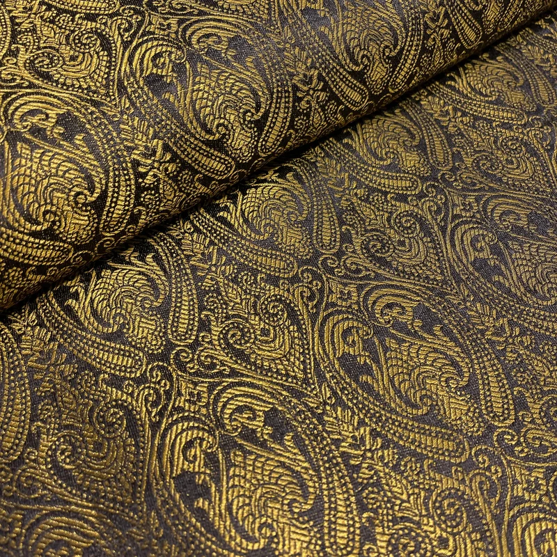 Black Indian Banarsi Brocade faux silk wedding waistcoat fabric 44" Wide M994