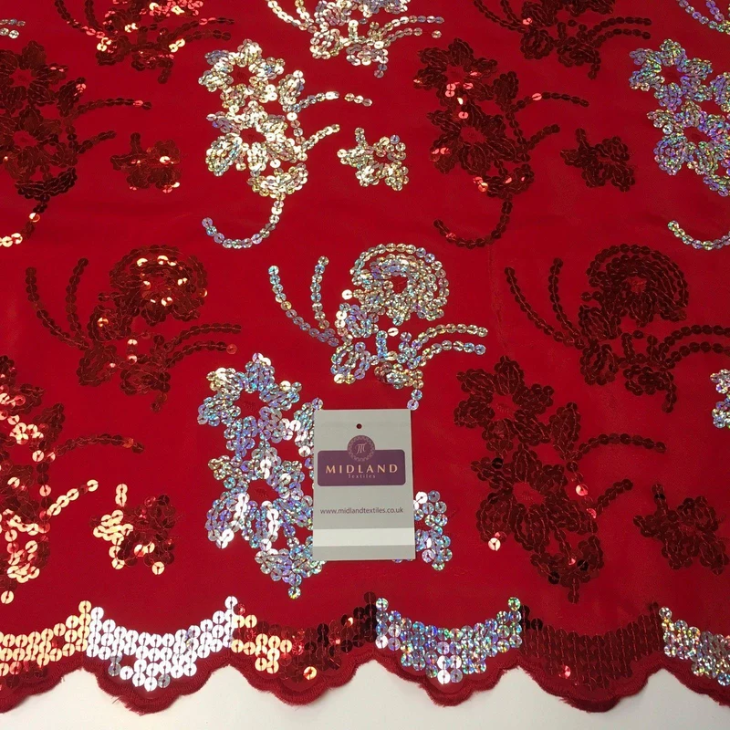 Floral Sequins on crepe Fabric with scalloped edge 39" Wide MK990
