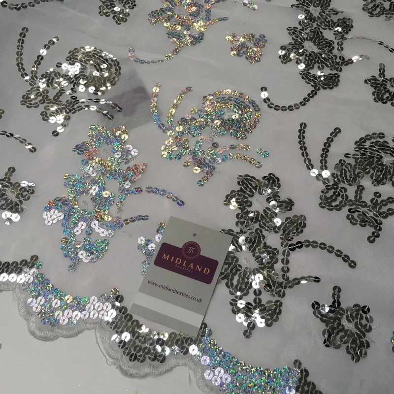 Floral Sequins on crepe Fabric with scalloped edge 39" Wide MK990