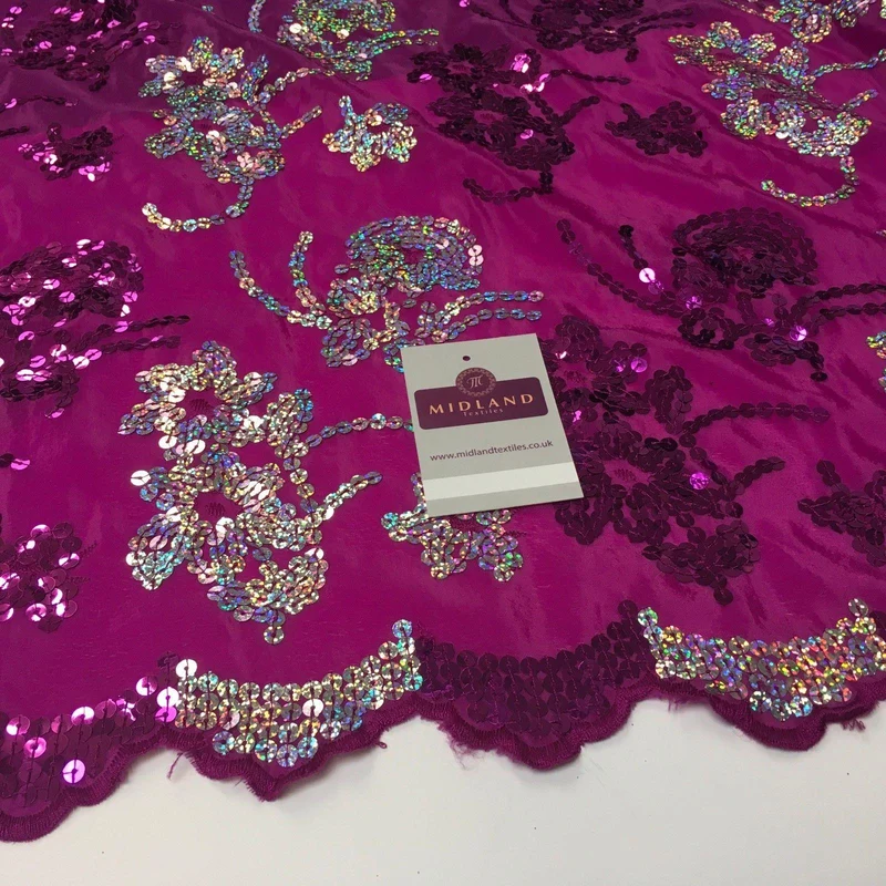 Floral Sequins on crepe Fabric with scalloped edge 39" Wide MK990