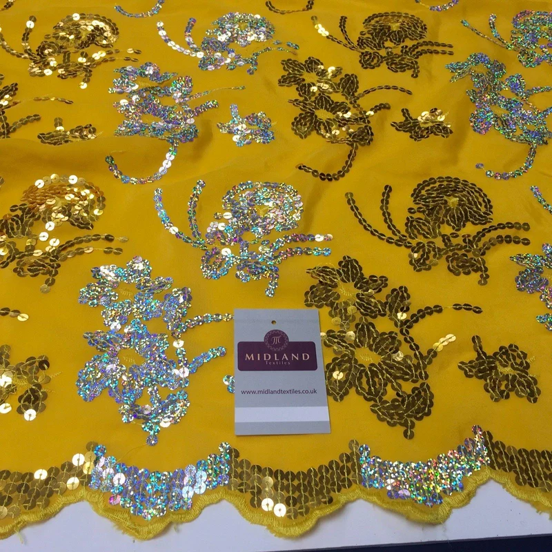 Floral Sequins on crepe Fabric with scalloped edge 39" Wide MK990