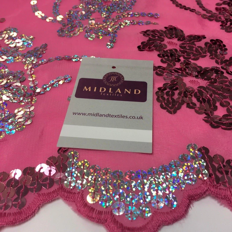 Floral Sequins on crepe Fabric with scalloped edge 39" Wide MK990
