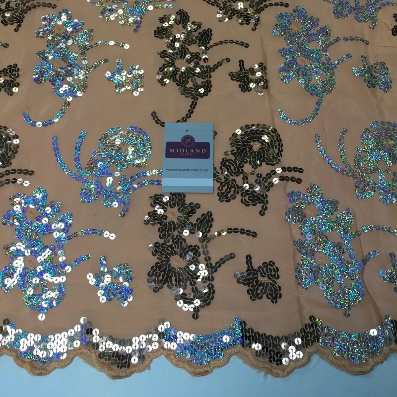 Floral Sequins on crepe Fabric with scalloped edge 39" Wide MK990