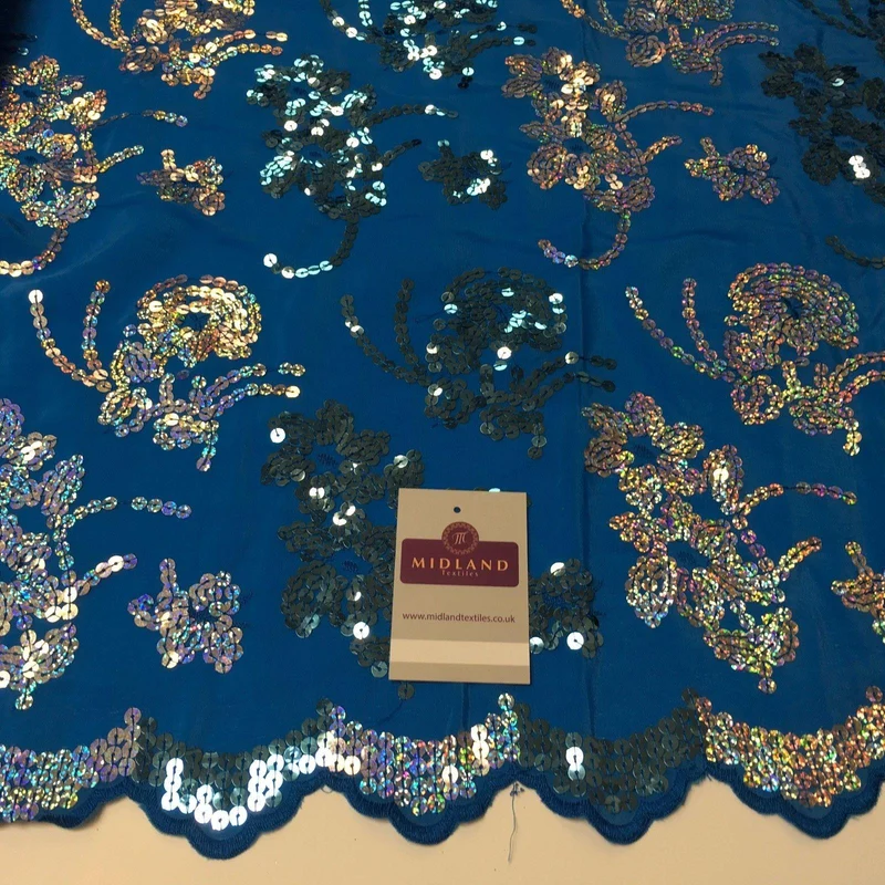 Floral Sequins on crepe Fabric with scalloped edge 39" Wide MK990