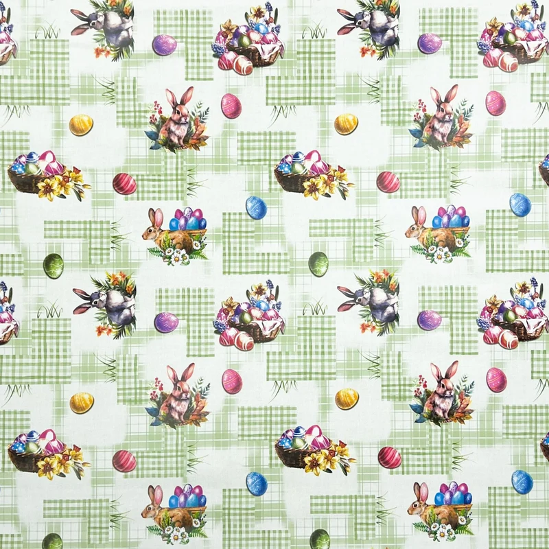 Wachstuch Tischdecke Meterware P1205-2 grün Ostern Ostereier Osterhase eckig rund oval