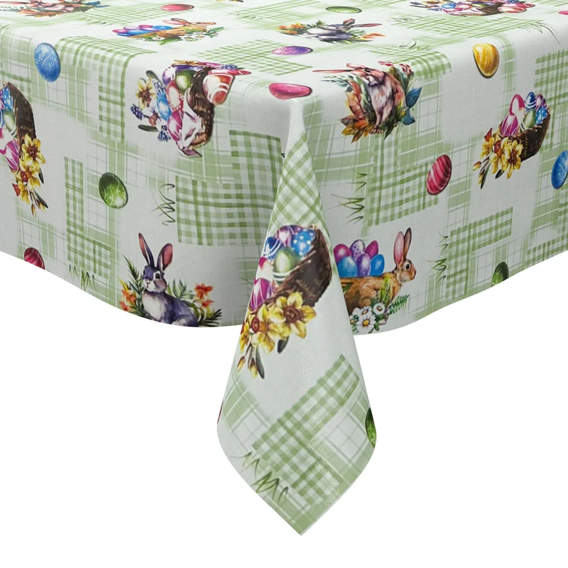 Wachstuch Tischdecke Meterware P1205-2 grün Ostern Ostereier Osterhase eckig rund oval
