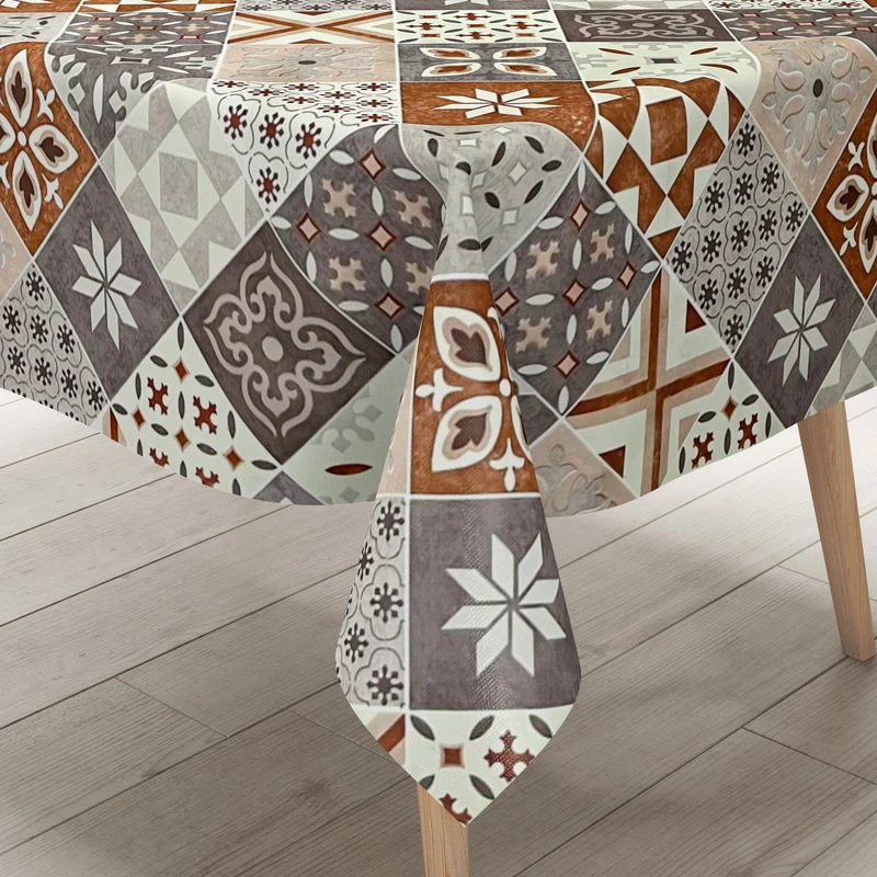Wachstuch Tischdecke B4034-03 braun grau Mosaik Fliesen Porto eckig rund oval