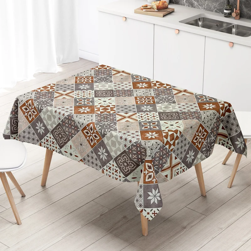 Wachstuch Tischdecke B4034-03 braun grau Mosaik Fliesen Porto eckig rund oval