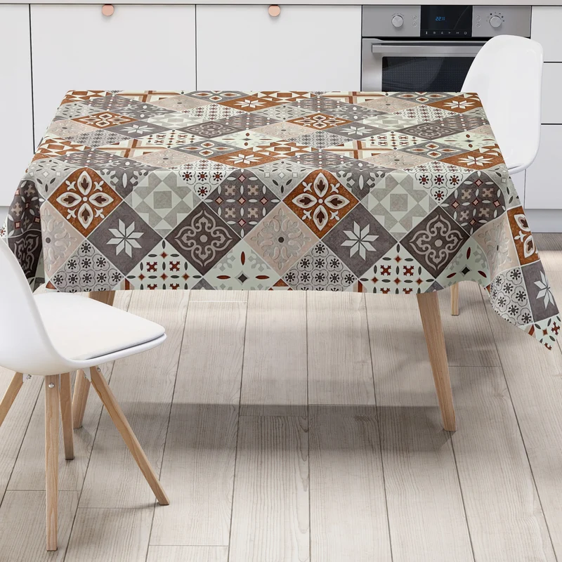 Wachstuch Tischdecke B4034-03 braun grau Mosaik Fliesen Porto eckig rund oval