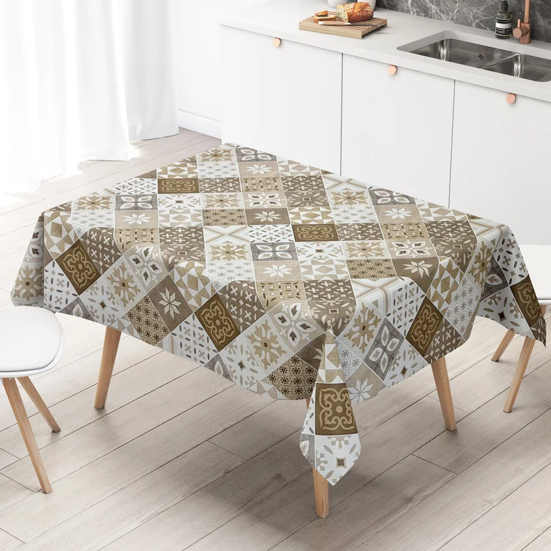 Wachstuch Tischdecke B4034-02 braun beige Mosaik Fliesen Porto eckig rund oval