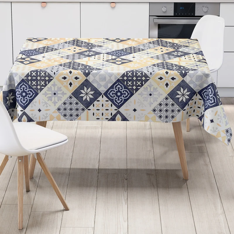 Wachstuch Tischdecke B4034-01 blau beige Mosaik Fliesen Porto eckig rund oval