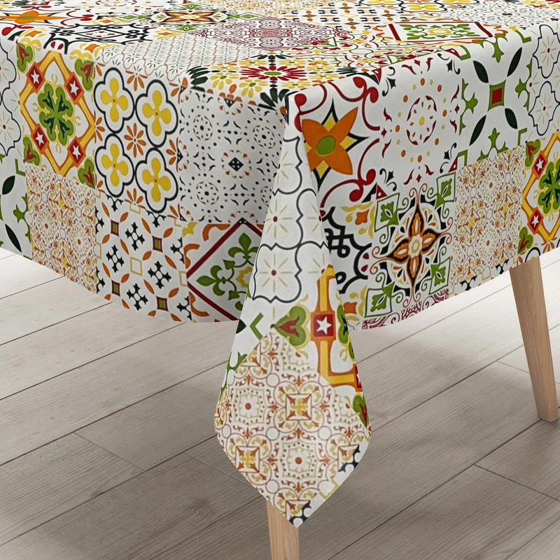 Wachstuch Tischdecke B5010-06 Mosaik Fliesen grün orange eckig rund oval